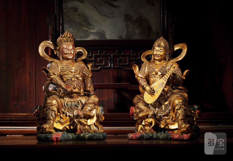 明·夹贮金漆东方持国天王与南方增长天王